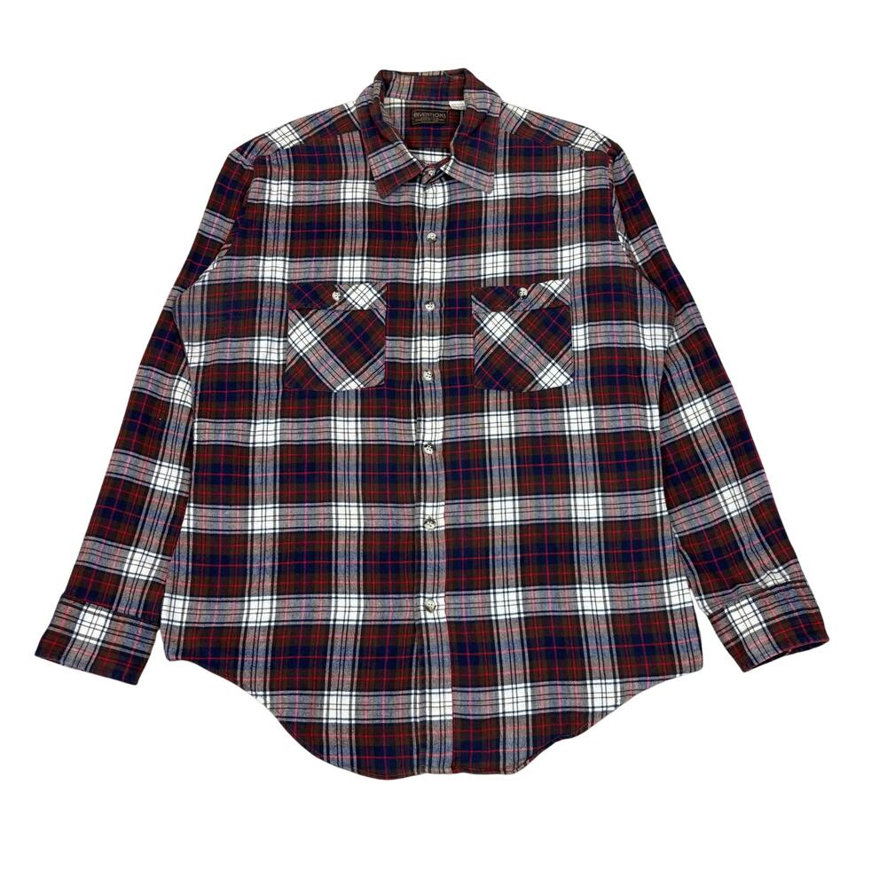 Vintage 70s Inventions Scalloped Hem Flannel Shirt Men's XL Made in USA